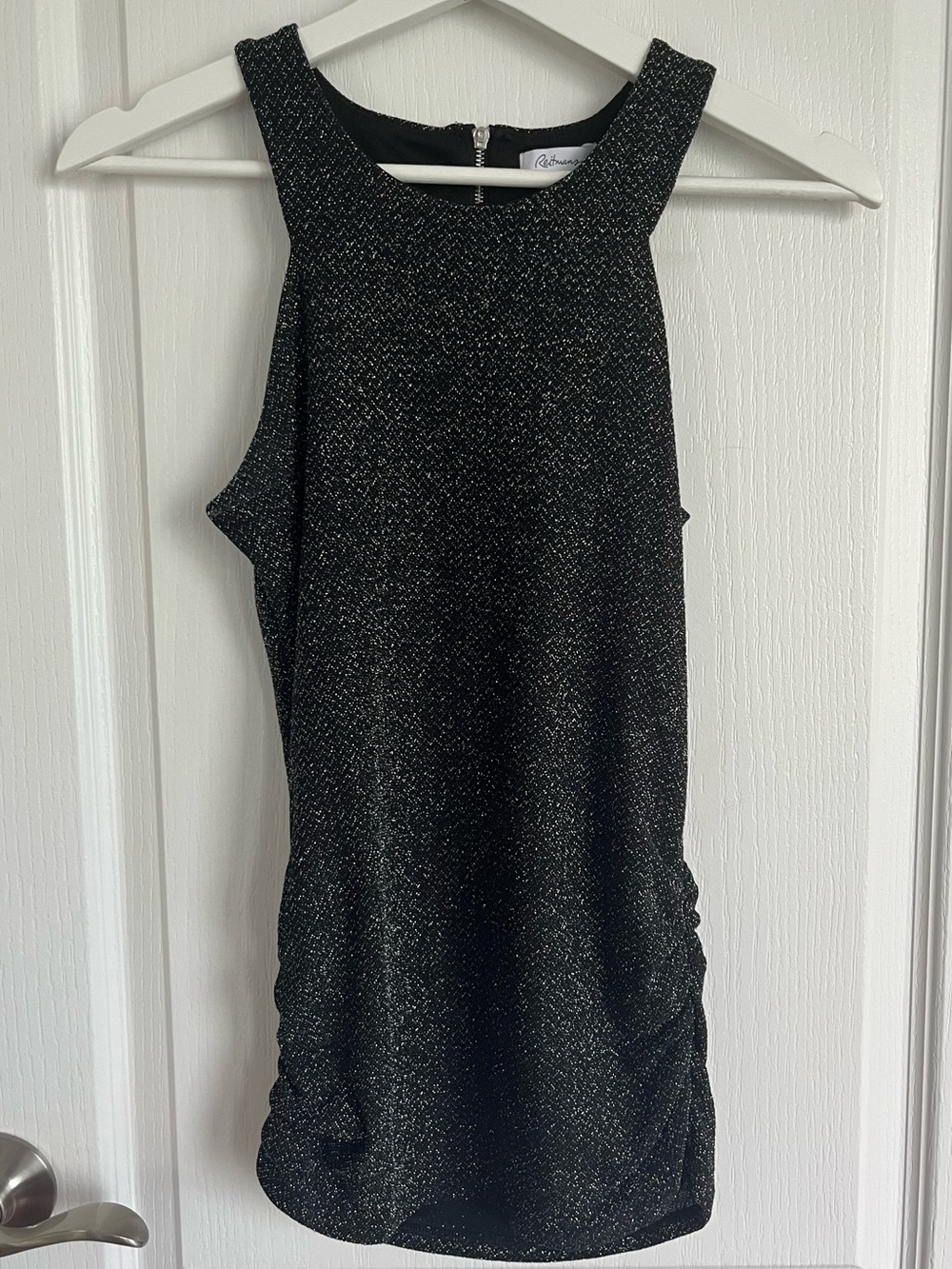 Reitmans Vintage Y2K Black Sparkly Halter Long Top with Side Ruched Detail